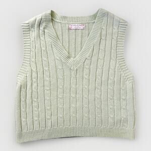 Jolie & Joy Mint Green Cable Knit Sweater Vest V-Neck Preppy Best Fit S-M
